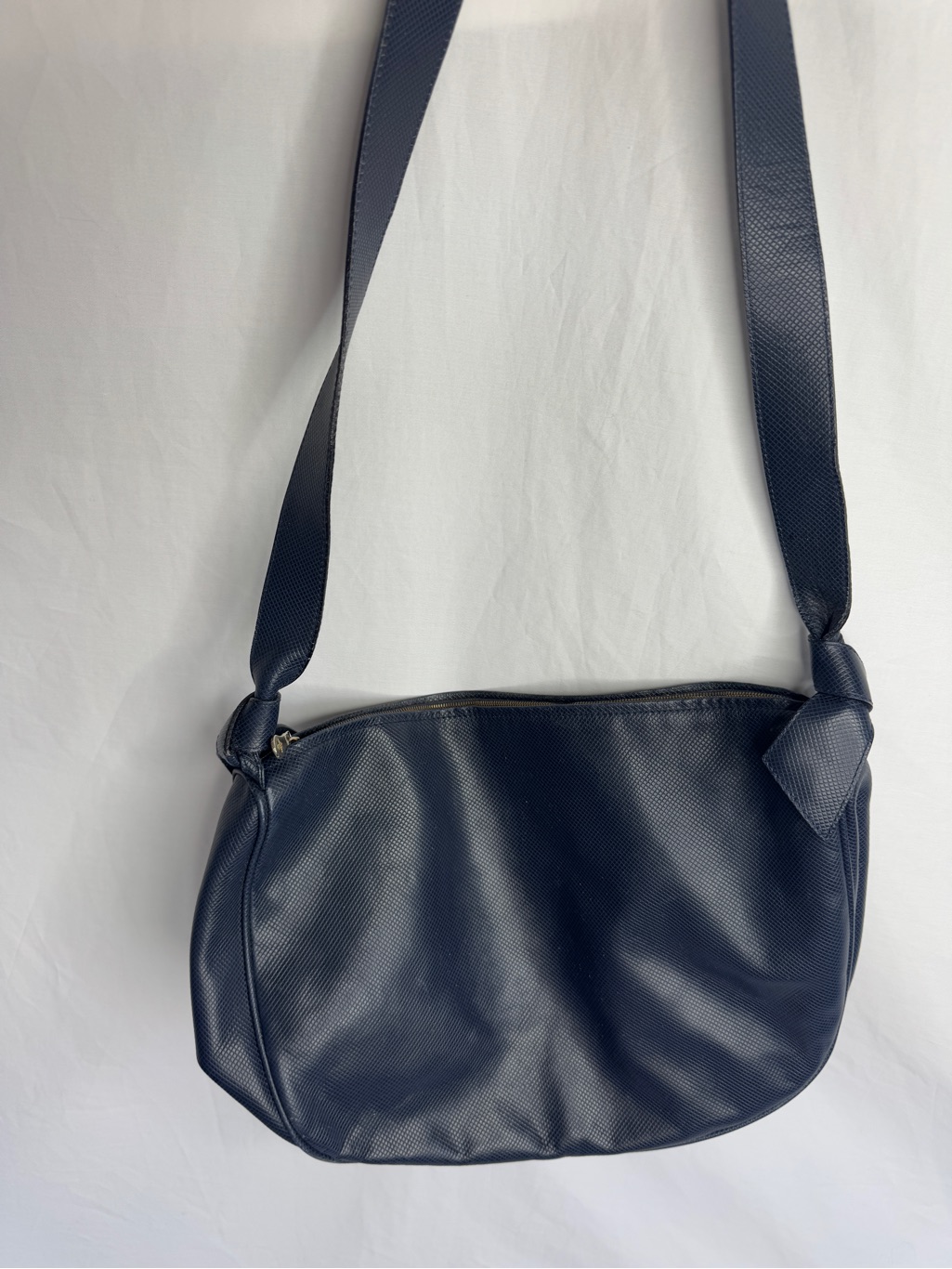Bottega Navy Textured Leather Knotted Crossbody Shoulder Bag